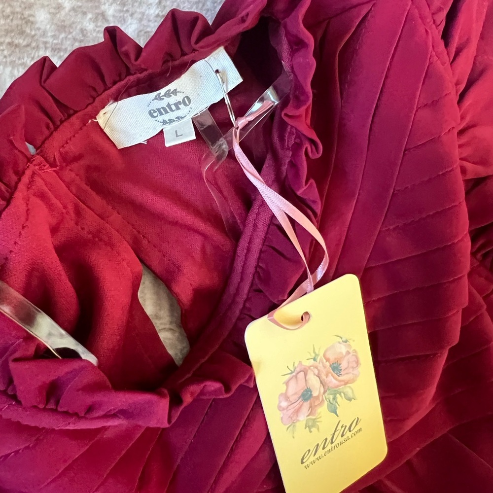 Entro Raspberry Red Ruffled Yoke Dress NWT - Picture 6 of 7